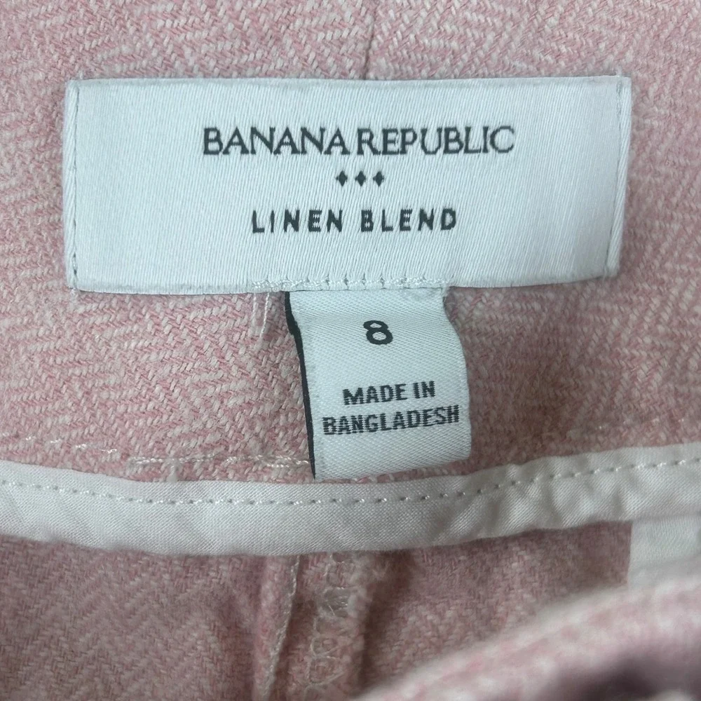 Banana Republic Womens Pink Linen Blend Herringbone Pleated Tapered Pants Size 8